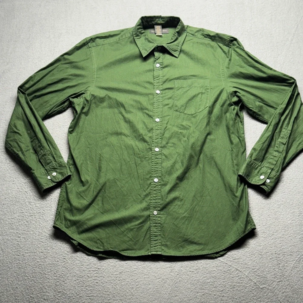 Banana Republic Mens Large Green Cotton Classic Long Sleeve Button Down Shirt L